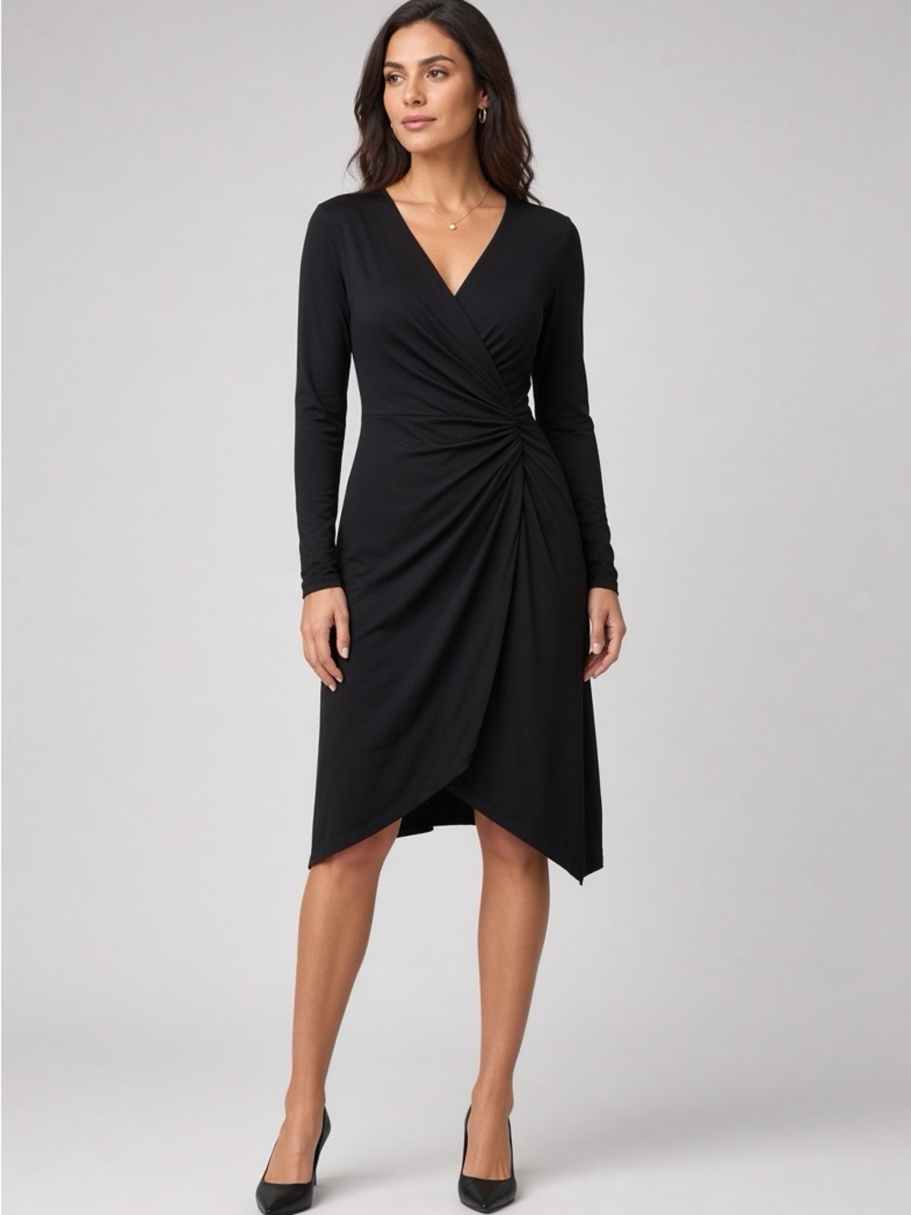 Banana Republic Black Long-Sleeve Draped Wrap Dress – Size Large